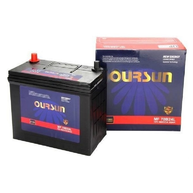 Автомобильный аккумулятор OURSUN JIS MF 70B24R 55А/ч-12V ст EN480 японские прямая 237x128x221